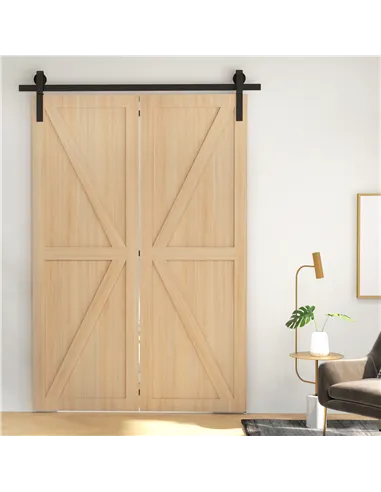 HOMCOM 5ft Bi-Folding Sliding Barn Door Hardware Kit - Black