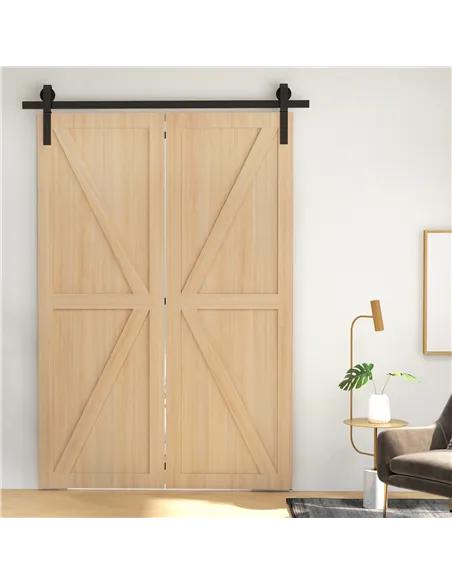 HOMCOM 5ft Bi-Folding Sliding Barn Door Hardware Kit - Black