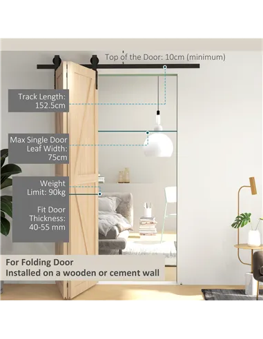 HOMCOM 5ft Bi-Folding Sliding Barn Door Hardware Kit - Black