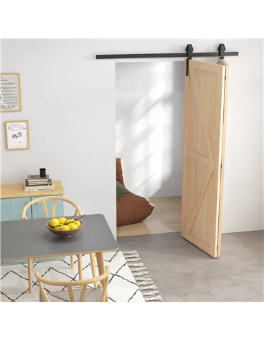 HOMCOM 5ft Bi-Folding Sliding Barn Door Hardware Kit - Black