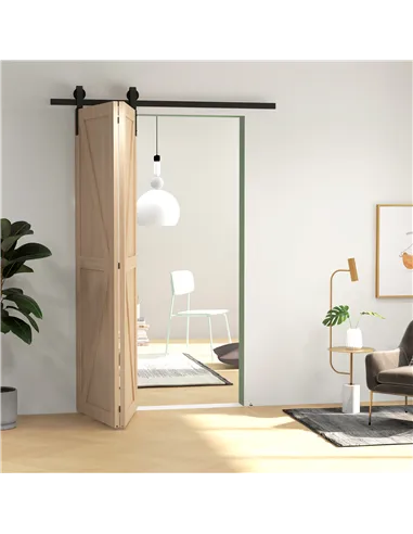 HOMCOM 5ft Bi-Folding Sliding Barn Door Hardware Kit - Black