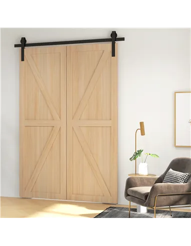 HOMCOM 5ft Bi-Folding Sliding Barn Door Hardware Kit - Black