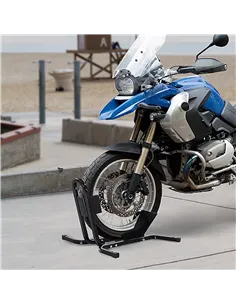 HOMCOM Metal Motorcycle Motorbike Wheel Chock Locking Stand System 17”,19”,21”/43,48,51 Cm Front Wheels Steel Adjustable Fixing  2