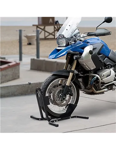 HOMCOM Metal Motorcycle Motorbike Wheel Chock Locking Stand System 17”,19”,21”/43,48,51 Cm Front Wheels Steel Adjustable Fixing 