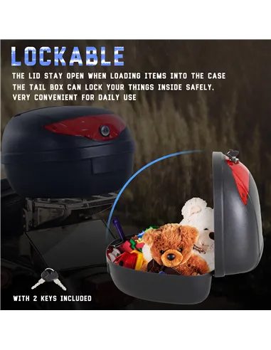 HOMCOM 24L Motorcycle Trunk Hard Tail Bike Top Box Rack Mount Luggage Helmet Storage Carrier Case Universal Scooter w/Keys & Pla