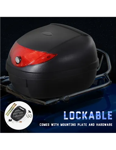 HOMCOM 24L Motorcycle Trunk Hard Tail Bike Top Box Rack Mount Luggage Helmet Storage Carrier Case Universal Scooter w/Keys & Pla