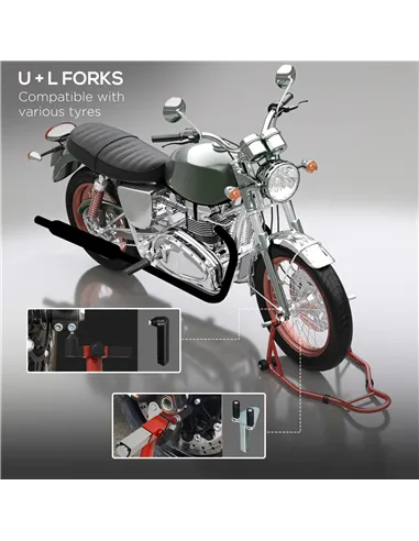 HOMCOM Front Motorcycle Paddock Stand Motorbike Stand with Anti-Slip Mat, U-Shaped and L-Shaped Adapters, 200 kg Capacity, for 1