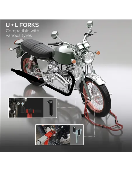 HOMCOM Front Motorcycle Paddock Stand Motorbike Stand with Anti-Slip Mat, U-Shaped and L-Shaped Adapters, 200 kg Capacity, for 1