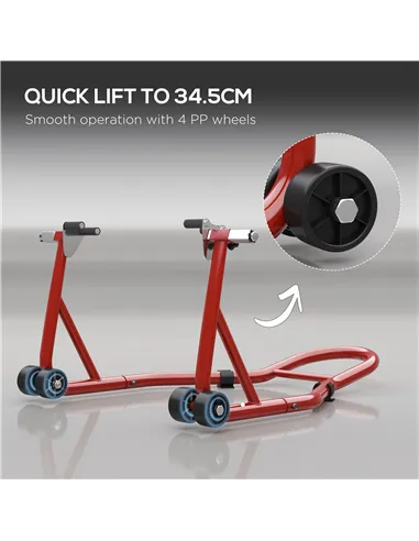 HOMCOM Front Motorcycle Paddock Stand Motorbike Stand with Anti-Slip Mat, U-Shaped and L-Shaped Adapters, 200 kg Capacity, for 1