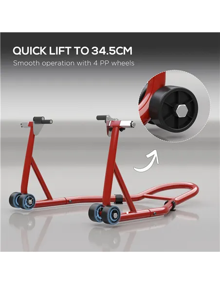 HOMCOM Front Motorcycle Paddock Stand Motorbike Stand with Anti-Slip Mat, U-Shaped and L-Shaped Adapters, 200 kg Capacity, for 1