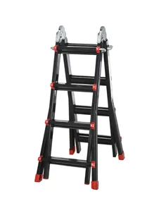 HOMCOM 4M Aluminium Duo Ladder Telescopic Herringbone Changeable Multi-Purpose w/ Non-Slip Steps Climbing DIY Platform Portable 