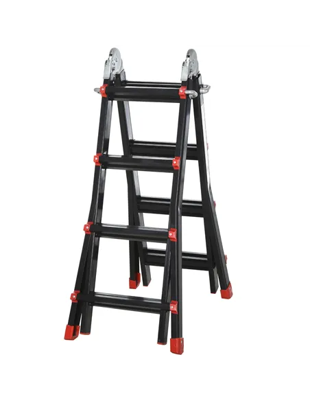 HOMCOM 4M Aluminium Duo Ladder Telescopic Herringbone Changeable Multi-Purpose w/ Non-Slip Steps Climbing DIY Platform Portable 