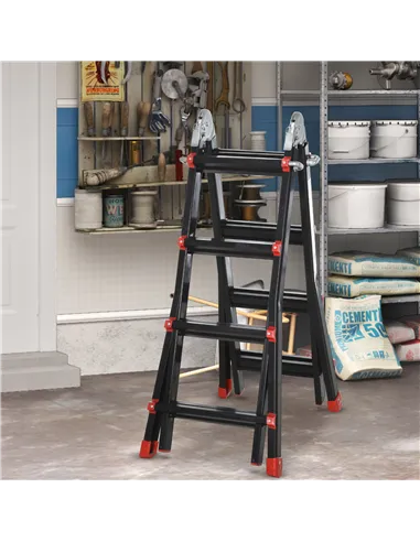 HOMCOM 4M Aluminium Duo Ladder Telescopic Herringbone Changeable Multi-Purpose w/ Non-Slip Steps Climbing DIY Platform Portable 