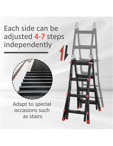 HOMCOM 4M Aluminium Duo Ladder Telescopic Herringbone Changeable Multi-Purpose w/ Non-Slip Steps Climbing DIY Platform Portable 
