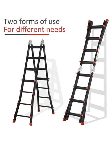 HOMCOM 4M Aluminium Duo Ladder Telescopic Herringbone Changeable Multi-Purpose w/ Non-Slip Steps Climbing DIY Platform Portable 