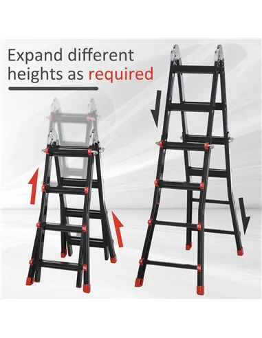 HOMCOM 4M Aluminium Duo Ladder Telescopic Herringbone Changeable Multi-Purpose w/ Non-Slip Steps Climbing DIY Platform Portable 