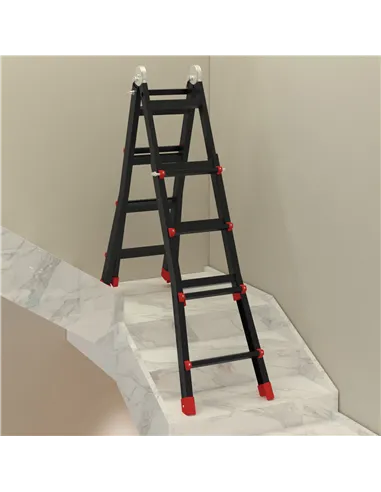 HOMCOM 4M Aluminium Duo Ladder Telescopic Herringbone Changeable Multi-Purpose w/ Non-Slip Steps Climbing DIY Platform Portable 