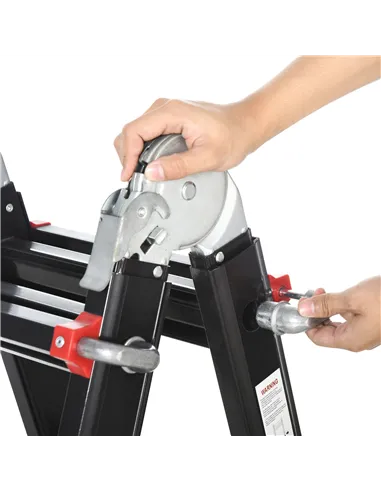 HOMCOM 4M Aluminium Duo Ladder Telescopic Herringbone Changeable Multi-Purpose w/ Non-Slip Steps Climbing DIY Platform Portable 