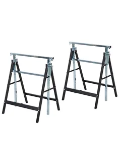 HOMCOM Set of 2 Adjustable Telescopic Builders Trestle, DIY Steel Work Bench Carpenter, Folding Saw Horse Tools Black