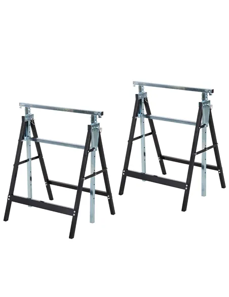HOMCOM Set of 2 Adjustable Telescopic Builders Trestle, DIY Steel Work Bench Carpenter, Folding Saw Horse Tools Black