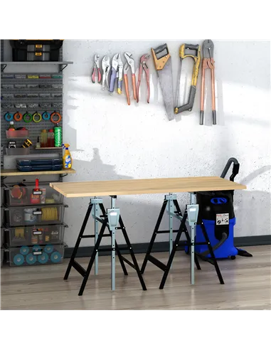 HOMCOM Set of 2 Adjustable Telescopic Builders Trestle, DIY Steel Work Bench Carpenter, Folding Saw Horse Tools Black