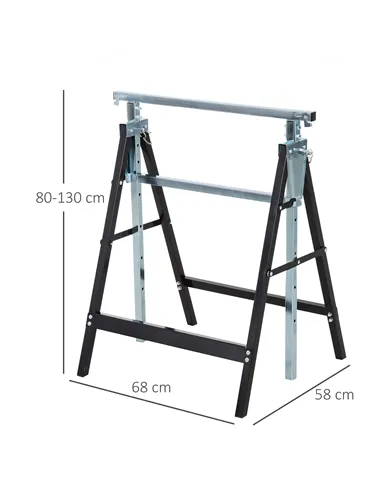 HOMCOM Set of 2 Adjustable Telescopic Builders Trestle, DIY Steel Work Bench Carpenter, Folding Saw Horse Tools Black