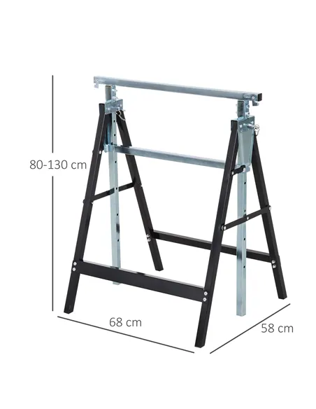 HOMCOM Set of 2 Adjustable Telescopic Builders Trestle, DIY Steel Work Bench Carpenter, Folding Saw Horse Tools Black