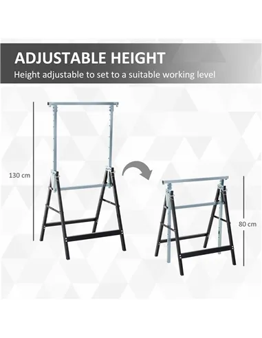 HOMCOM Set of 2 Adjustable Telescopic Builders Trestle, DIY Steel Work Bench Carpenter, Folding Saw Horse Tools Black