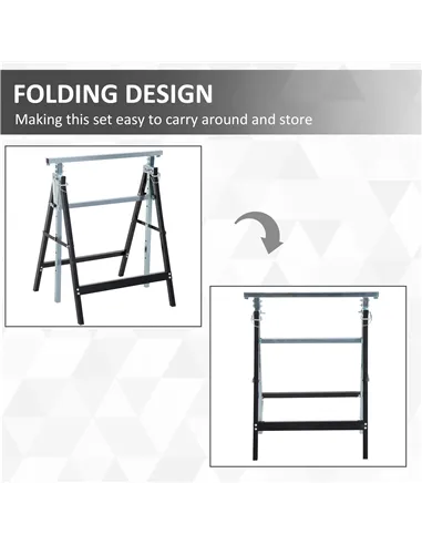 HOMCOM Set of 2 Adjustable Telescopic Builders Trestle, DIY Steel Work Bench Carpenter, Folding Saw Horse Tools Black