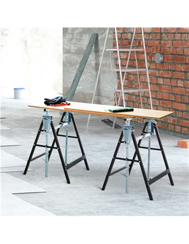 HOMCOM Set of 2 Adjustable Telescopic Builders Trestle, DIY Steel Work Bench Carpenter, Folding Saw Horse Tools Black