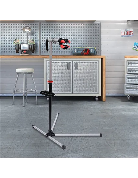 HOMCOM Bike Repair Stand Workstation, Bicycle Maintenance Workstand, Height Adjustable, with Tool Tray & 360° Rotating Adjustabl