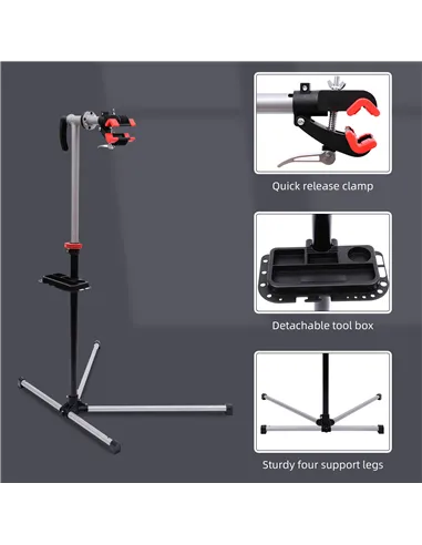 HOMCOM Bike Repair Stand Workstation, Bicycle Maintenance Workstand, Height Adjustable, with Tool Tray & 360° Rotating Adjustabl