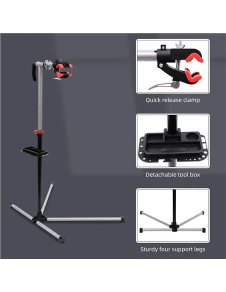 HOMCOM Bike Repair Stand Workstation, Bicycle Maintenance Workstand, Height Adjustable, with Tool Tray & 360° Rotating Adjustabl