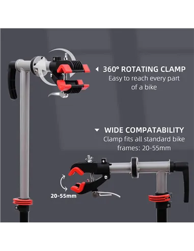 HOMCOM Bike Repair Stand Workstation, Bicycle Maintenance Workstand, Height Adjustable, with Tool Tray & 360° Rotating Adjustabl