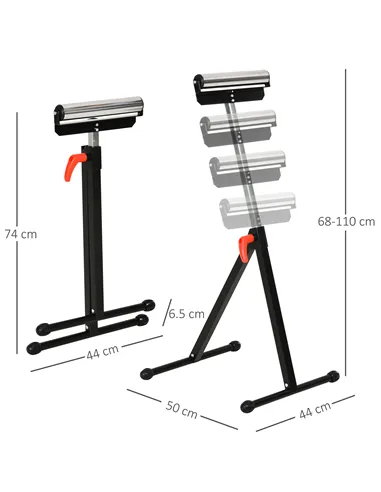 HOMCOM Folding Roller Stand, Material Support Pedestal with Ball Bearing Roller Height Adjustable Portable, Metal Construction, 