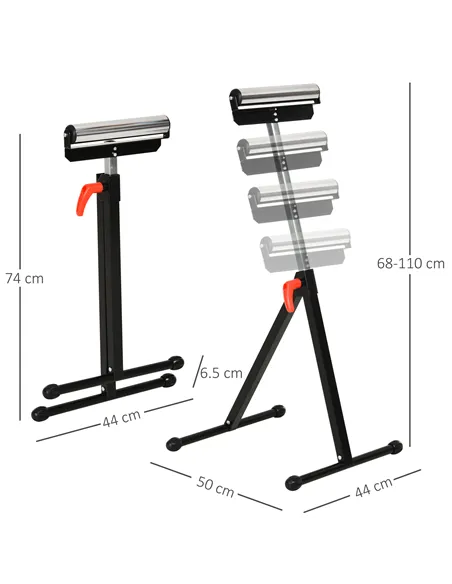 HOMCOM Folding Roller Stand, Material Support Pedestal with Ball Bearing Roller Height Adjustable Portable, Metal Construction, 