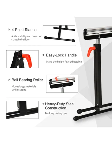 HOMCOM Folding Roller Stand, Material Support Pedestal with Ball Bearing Roller Height Adjustable Portable, Metal Construction, 