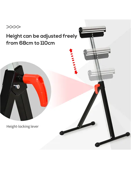 HOMCOM Folding Roller Stand, Material Support Pedestal with Ball Bearing Roller Height Adjustable Portable, Metal Construction, 