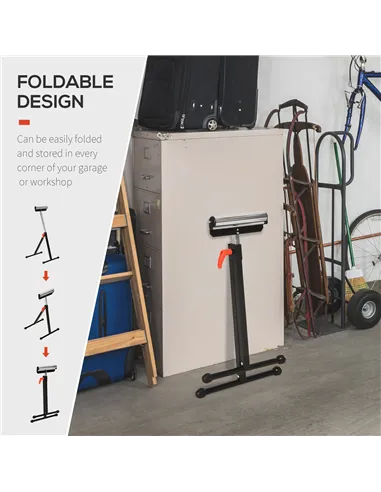 HOMCOM Folding Roller Stand, Material Support Pedestal with Ball Bearing Roller Height Adjustable Portable, Metal Construction, 