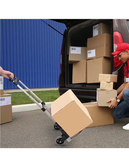 HOMCOM Aluminium Folding Hand Truck Trolley, Heavy Duty Foldable Sack Cart with Adjustable Telescoping Handle, 70KG Load Capacit