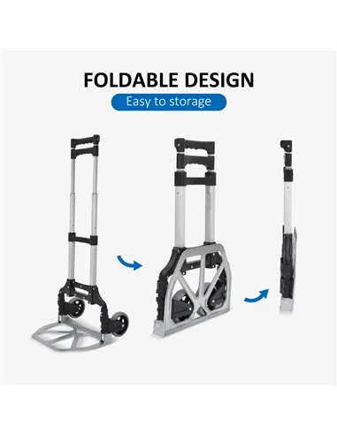 HOMCOM Aluminium Folding Hand Truck Trolley, Heavy Duty Foldable Sack Cart with Adjustable Telescoping Handle, 70KG Load Capacit