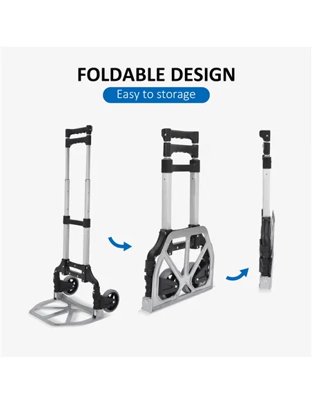 HOMCOM Aluminium Folding Hand Truck Trolley, Heavy Duty Foldable Sack Cart with Adjustable Telescoping Handle, 70KG Load Capacit