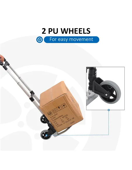 HOMCOM Aluminium Folding Hand Truck Trolley, Heavy Duty Foldable Sack Cart with Adjustable Telescoping Handle, 70KG Load Capacit