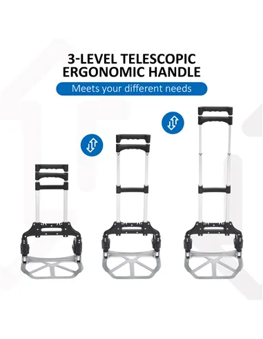 HOMCOM Aluminium Folding Hand Truck Trolley, Heavy Duty Foldable Sack Cart with Adjustable Telescoping Handle, 70KG Load Capacit