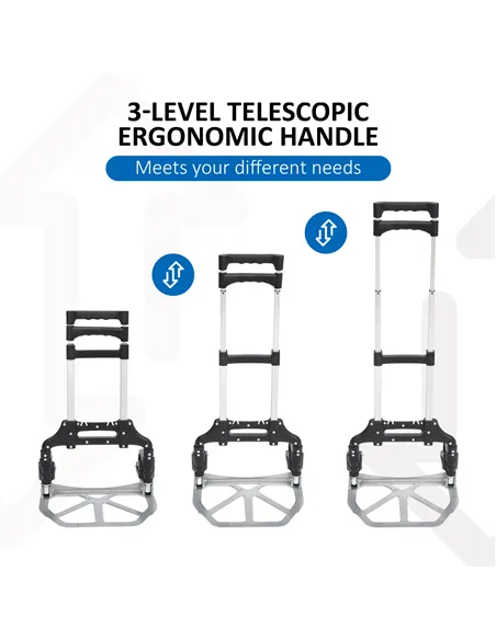 HOMCOM Aluminium Folding Hand Truck Trolley, Heavy Duty Foldable Sack Cart with Adjustable Telescoping Handle, 70KG Load Capacit