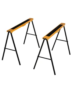 HOMCOM 2PCS Saw Horse Twin Pack Folding Workbench Metal Trestle Stands with Non-slip EVA Surface for Sawing Work Max Load 125kg