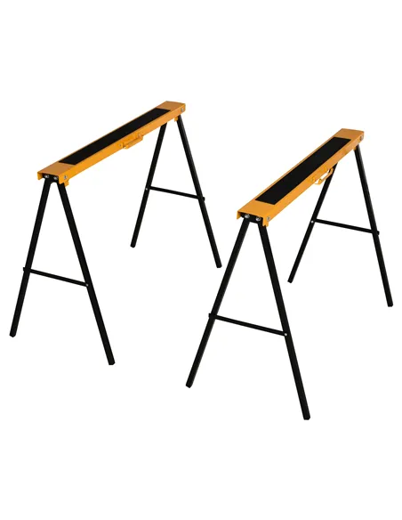 HOMCOM 2PCS Saw Horse Twin Pack Folding Workbench Metal Trestle Stands with Non-slip EVA Surface for Sawing Work Max Load 125kg