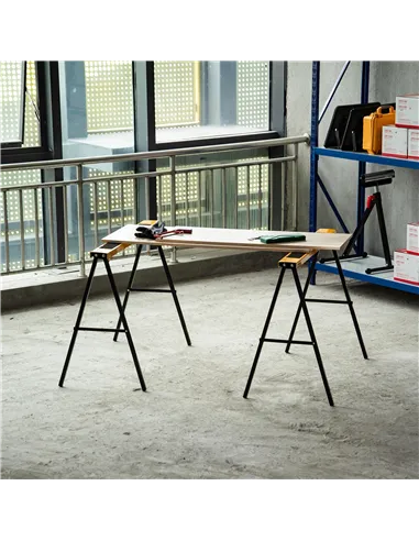 HOMCOM 2PCS Saw Horse Twin Pack Folding Workbench Metal Trestle Stands with Non-slip EVA Surface for Sawing Work Max Load 125kg