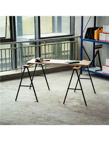 HOMCOM 2PCS Saw Horse Twin Pack Folding Workbench Metal Trestle Stands with Non-slip EVA Surface for Sawing Work Max Load 125kg