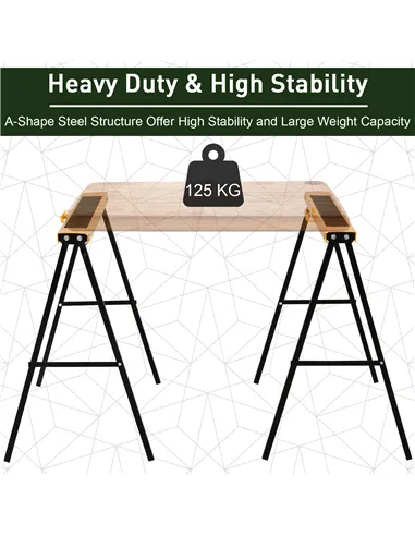 HOMCOM 2PCS Saw Horse Twin Pack Folding Workbench Metal Trestle Stands with Non-slip EVA Surface for Sawing Work Max Load 125kg